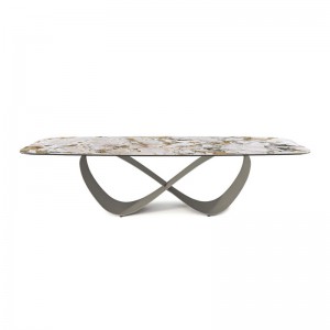 อิตาลีไฮเอนด์ที่ปรับแต่งสแตนเลสที่ทันสมัยทันสมัยยาวรูปสี่เหลี่ยมผืนผ้าสีดำเผาโต๊ะรับประทานอาหารหิน 12 ที่นั่ง