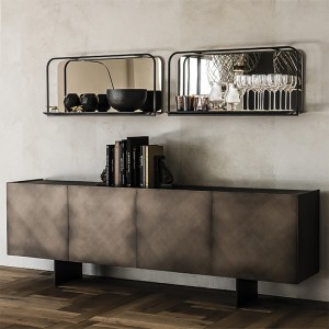 นักออกแบบชาวอิตาลี Retro Gold Metal Credenza ตู้เก็บของยาวพิเศษ