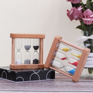 โรงงานสามารถปรับแต่งได้ 3 ใน 1 นาฬิกาทรายแก้วจับเวลาสำหรับครัวทำอาหารในห้องครัวไม้ยุโรปสร้างสรรค์โลหะหมุนนาฬิกานาฬิกาทราย