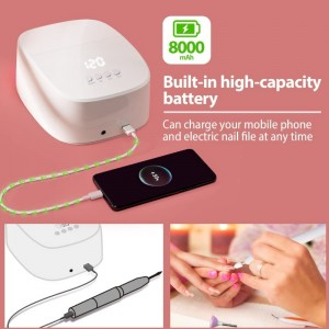 M&r p30pro โคมไฟเล็บ LED ไร้สายไฟ, ไฟ UV แบบชาร์จได้ 60W สำหรับเล็บเตาเล็บ LED ไร้สายพร้อมพอร์ต USB สำหรับชาร์จโทรศัพท์และสว่านเล็บ