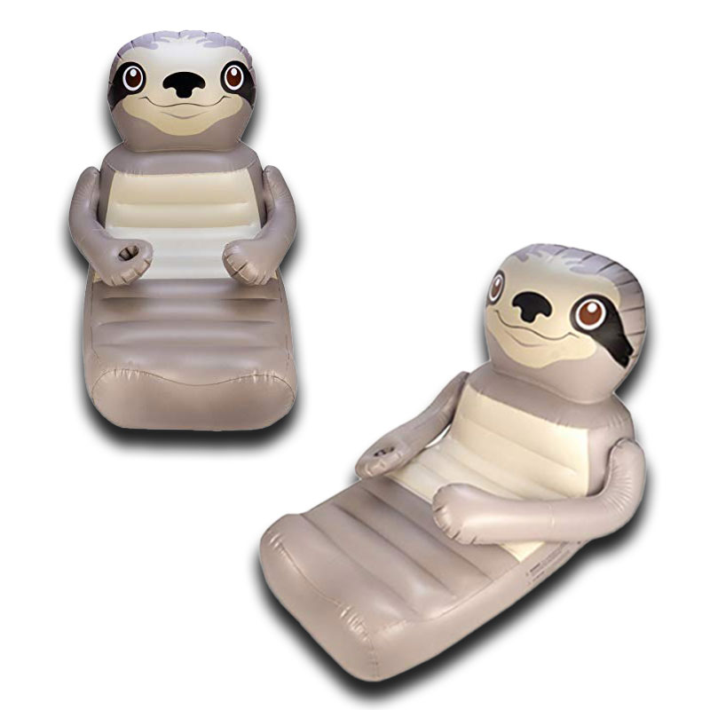 huggables พองได้ sloth ขนาดใหญ่ float เลานจ์พองได้พร้อมที่วางถ้วยสำหรับสระว่ายน้ำหรือของเล่นทะเลสาบ