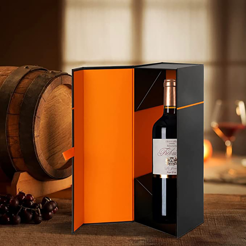 กล่องของขวัญไวน์ 12.8x3.7x3.7 นิ้วกล่องของขวัญขวดสำหรับสุราไวน์และแชมเปญปิดกล่องของขวัญที่ยุบได้แม่เหล็กสีดำมันวาว