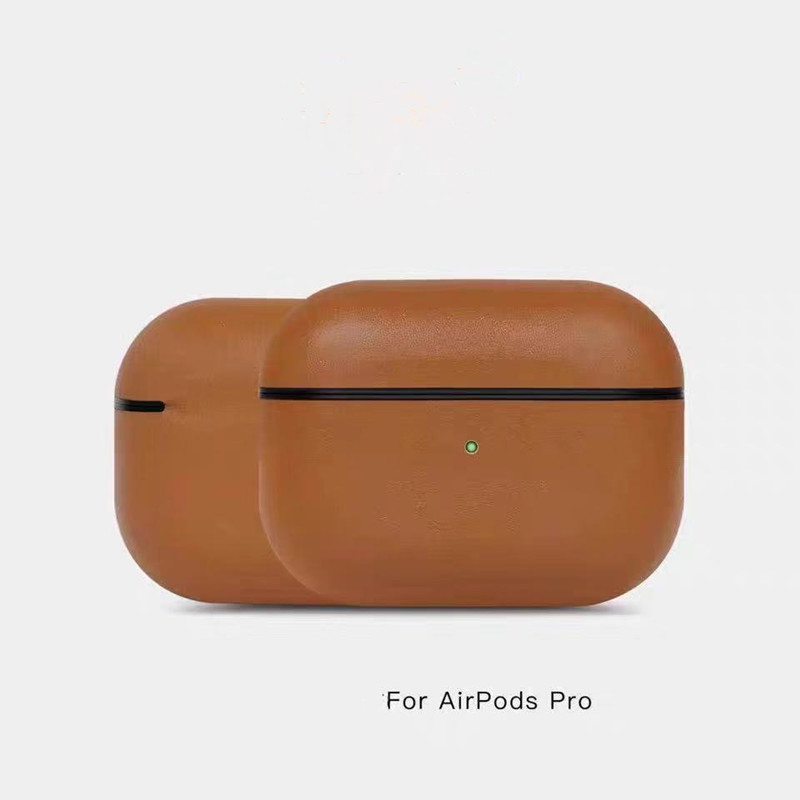 Airpods Pro Leather Case, LED Retro Oil Wax Case Case Case Case, Made Hand Pront LED ที่มองเห็นได้ (สีน้ำตาลเข้ม)