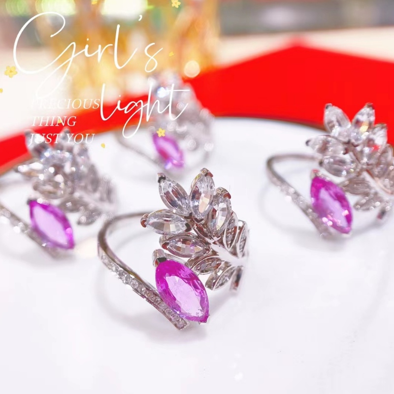 Tuochen Jewelry 18K Gold สไตล์ใหม่ Marquis Diamond Leaf Ring