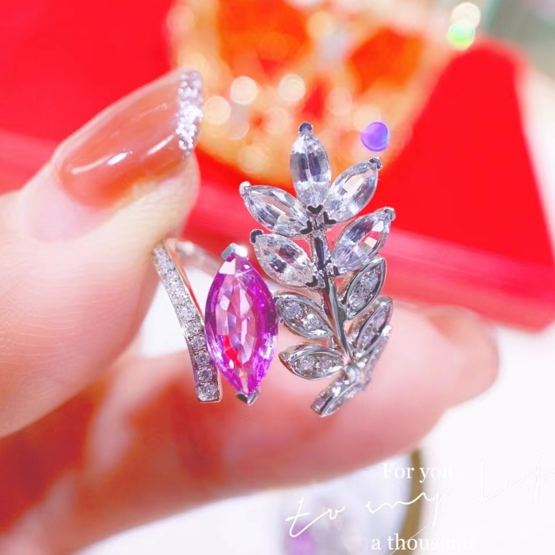 Tuochen Jewelry 18K Gold สไตล์ใหม่ Marquis Diamond Leaf Ring