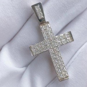 Custom Sterling Silver 925 กับ Moissanite Stone Cross Pendant