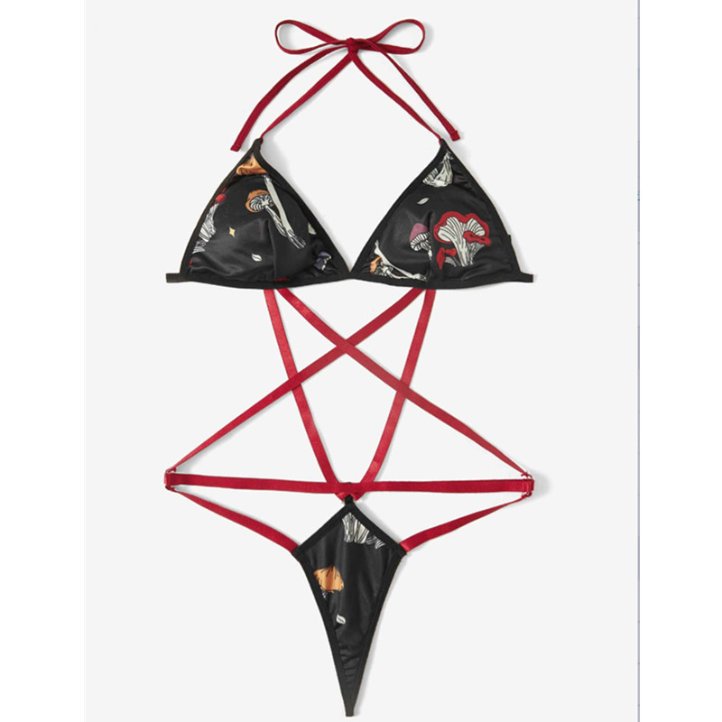 พิมพ์ Halter Thong Design Bodysuit เซ็กซี่ Criss Cross Teddy และ Bustier