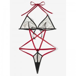 พิมพ์ Halter Thong Design Bodysuit เซ็กซี่ Criss Cross Teddy และ Bustier