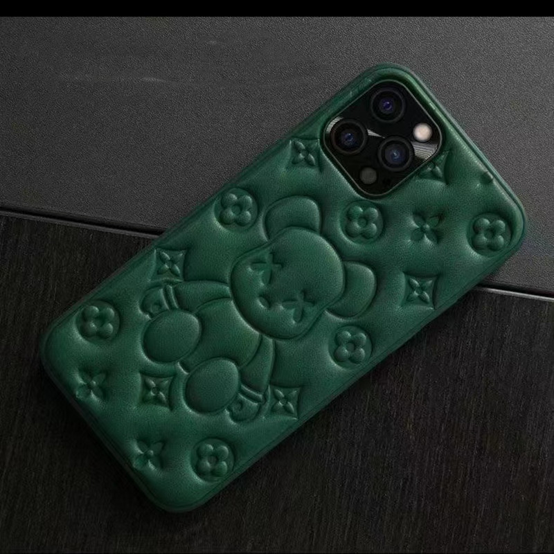 เคสโทรศัพท์มือถือใหม่ Apple iPhone13Pro Leather Bear 3D กระบวนการนูน 3 มิติเคสหนังป้องกันโทรศัพท์มือถือ