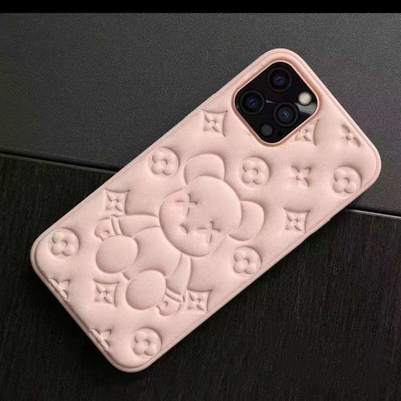 เคสโทรศัพท์มือถือใหม่ Apple iPhone13Pro Leather Bear 3D กระบวนการนูน 3 มิติเคสหนังป้องกันโทรศัพท์มือถือ