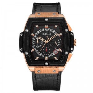 Baogela Brand Fashion Mens Sports กันน้ำข้อมือปฏิทิน Watch Square Square Multifunction Band Mens Watch 1703 Rose Black