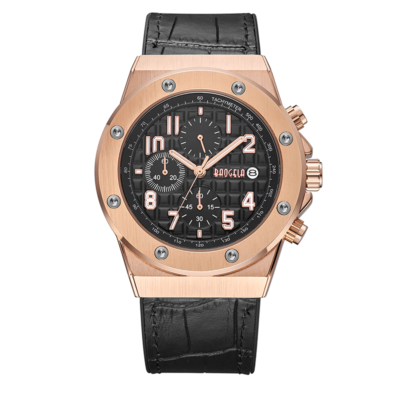 Baogela Men \\ s Chronograph Quartz นาฬิกา 2022 ใหม่กีฬากันน้ำข้อมือไม่เป็นทางการนาฬิกาผู้ชายหนังสายหนัง 1805 สีน้ำเงิน