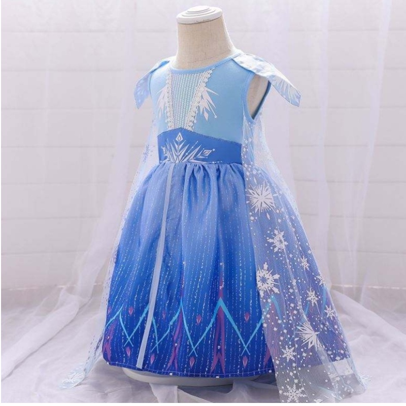 Baige Girls ชุดฤดูร้อนทารกแรกเกิด Elsa 2 Blue Girl Party Dress BX1730