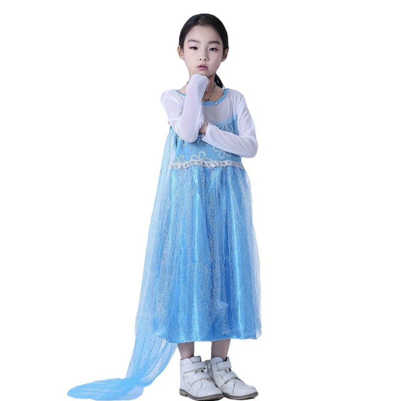 Elsa Queen Dress Girls แขนยาวตาข่ายเสื้อคลุมที่ถอดออกได้ Elsa Princess Dress