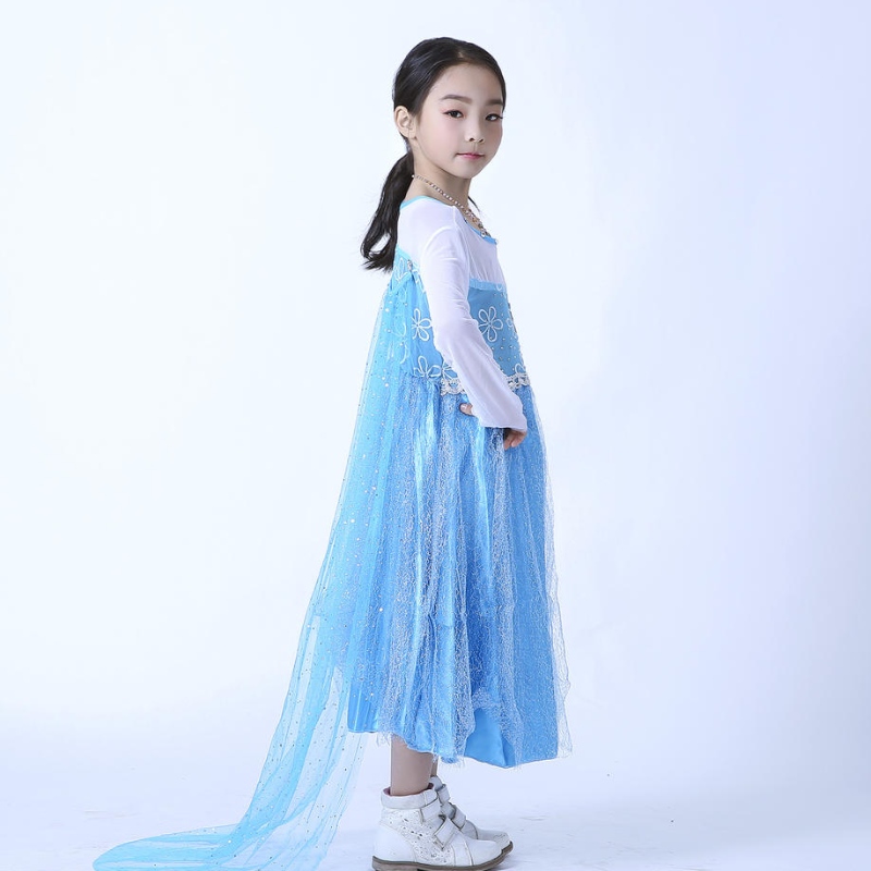 Elsa Queen Dress Girls แขนยาวตาข่ายเสื้อคลุมที่ถอดออกได้ Elsa Princess Dress