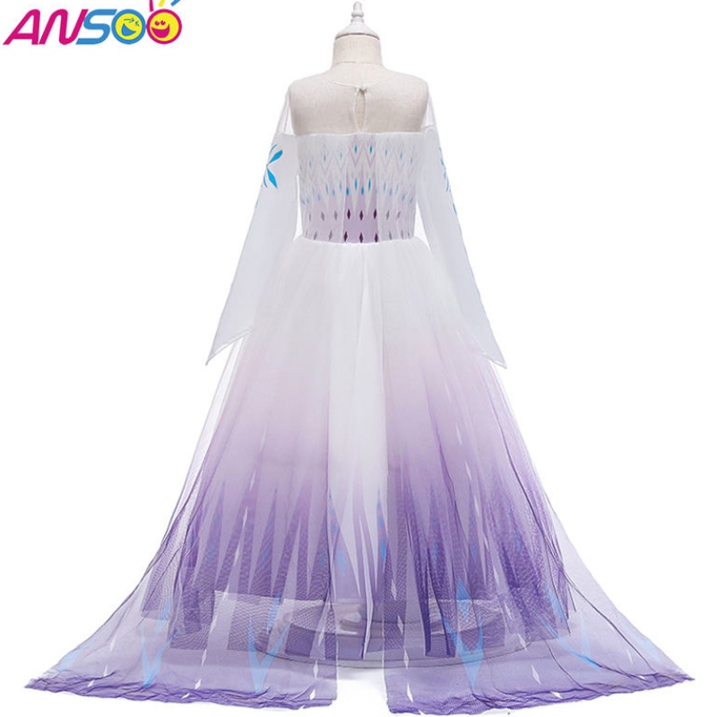 Ansoo Snow Queen 2 Cosplay Girls ชุดฤดูร้อนตาข่ายตาข่ายเจ้าหญิงชุดปาร์ตี้เครื่องแต่งกาย 4-12 ปีเด็กชุด Elsa