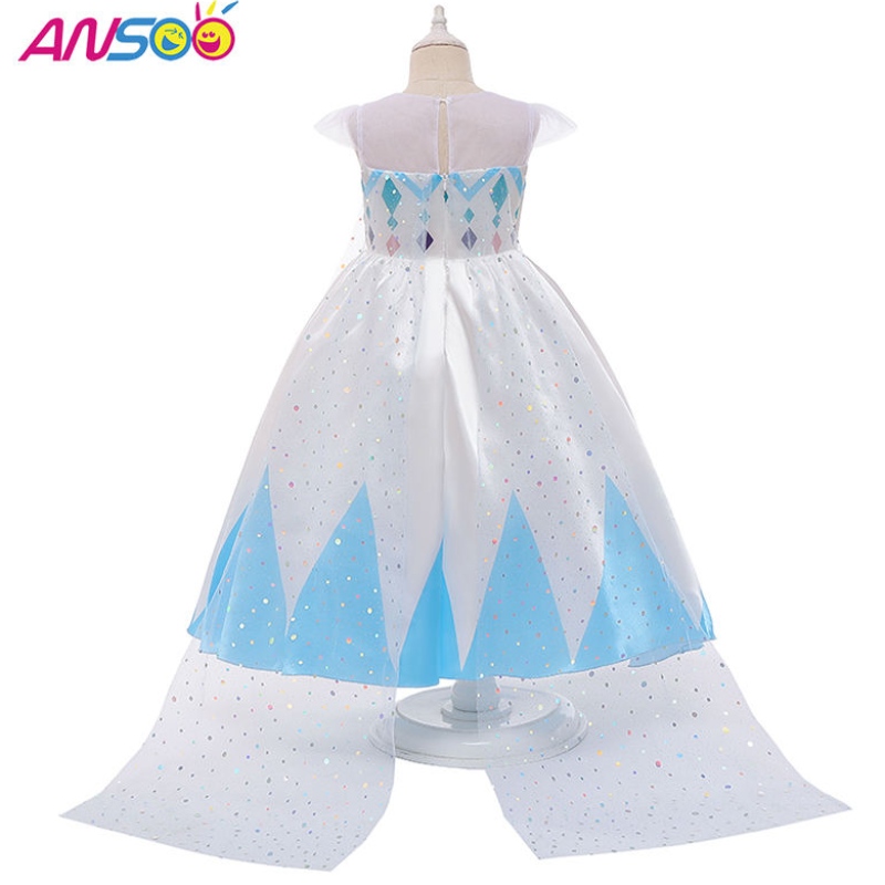 Ansoo ใหม่ราคาขายส่งการ์ตูน Elsa White Princess for Girls Dresses ชุดฮาโลวีนสำหรับสาว ๆ