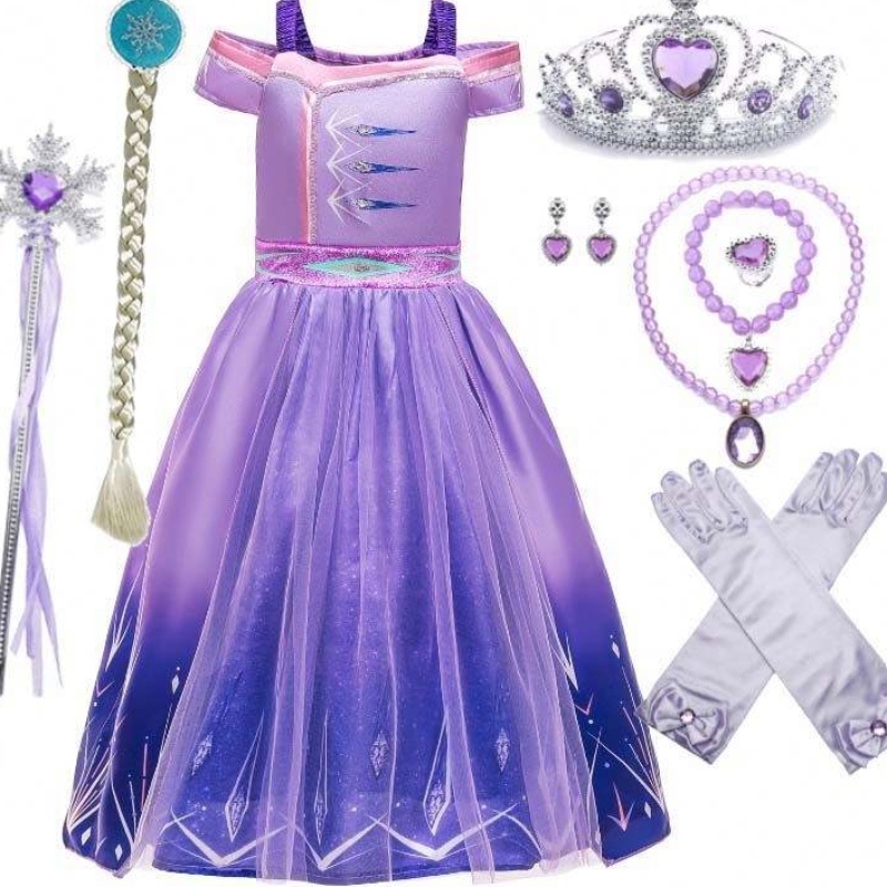 Wholesale Princess Costume Sequin Mesh Party Elsa Dress สำหรับเด็กที่มีอุปกรณ์เสริม HCGD-030