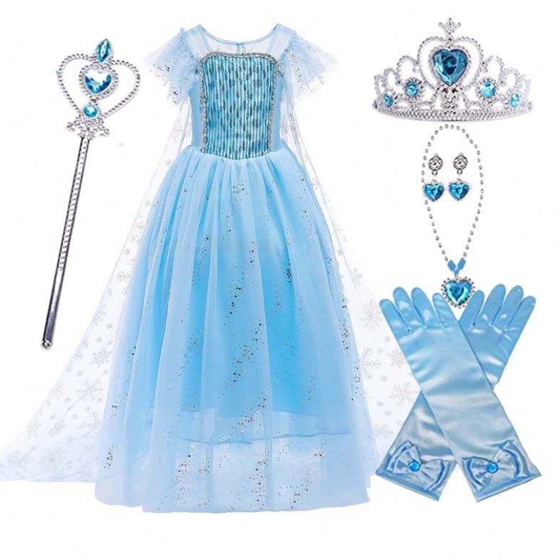 สาวน้อยคุณภาพสูง Halloween Party Blue Elsa Princess Dress HCGD-018