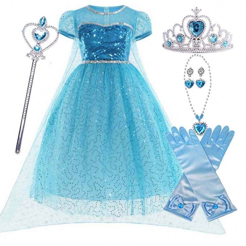 Little Princess All in One Set Crown Wand Gloves Halloween Elsa Cosplay Cossplay พร้อมอุปกรณ์เสริม HCGD-026