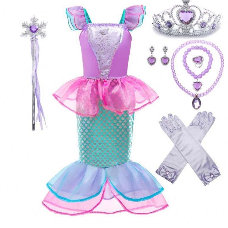 Amazon Top Seller Kids Carnival Party Little Girl Mermaid เครื่องแต่งกายสำหรับเด็กที่มีอุปกรณ์เสริม DGHC-028