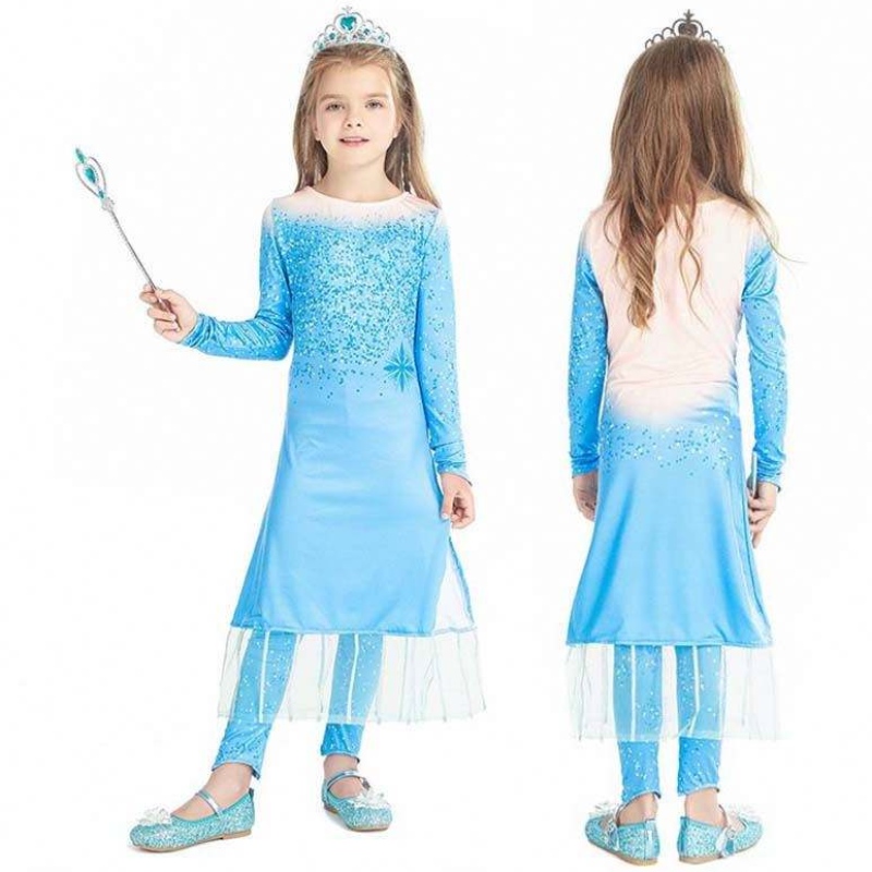 Princess แฟนซีสาวตัวเล็ก ๆ กางเกงยาว 2pcs Elsa ชุดคอสเพลย์พร้อมอุปกรณ์เสริม HCGD-021