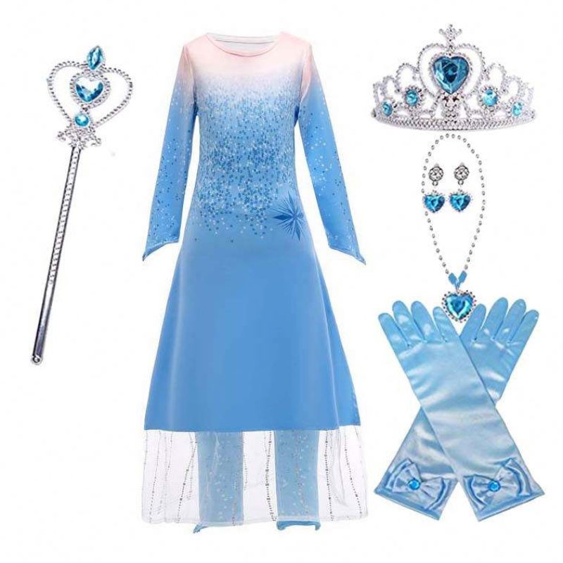 Princess แฟนซีสาวตัวเล็ก ๆ กางเกงยาว 2pcs Elsa ชุดคอสเพลย์พร้อมอุปกรณ์เสริม HCGD-021