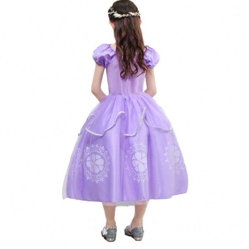 ปาร์ตี้แฟนซีสีม่วงเด็กแขนพัฟ Princess Sofia Halloween เครื่องแต่งกายพร้อมอุปกรณ์เสริม HCRS-005