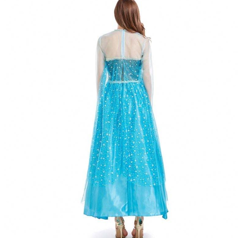 Novedades 2022 Halloween Cosplay Fancy Party แต่งตัวสีน้ำเงิน Long Elsa เครื่องแต่งกายสำหรับผู้ใหญ่ HCGD-054