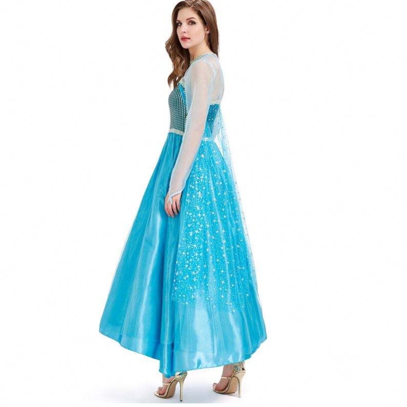 Novedades 2022 Halloween Cosplay Fancy Party แต่งตัวสีน้ำเงิน Long Elsa เครื่องแต่งกายสำหรับผู้ใหญ่ HCGD-054