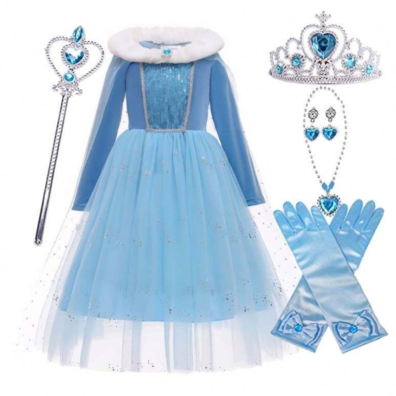 Halloween Cosplay Winter Warm Fancy Dress Up Elsa Dress Cossplay เครื่องแต่งกายกับ Cape HCGD-045