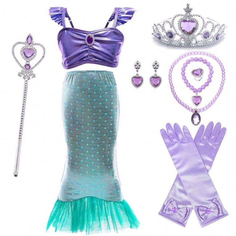 2022 ราคาขายส่ง Princess Dress Up Little Girls Mermaid Long Tail Dress Girls HCMM-007