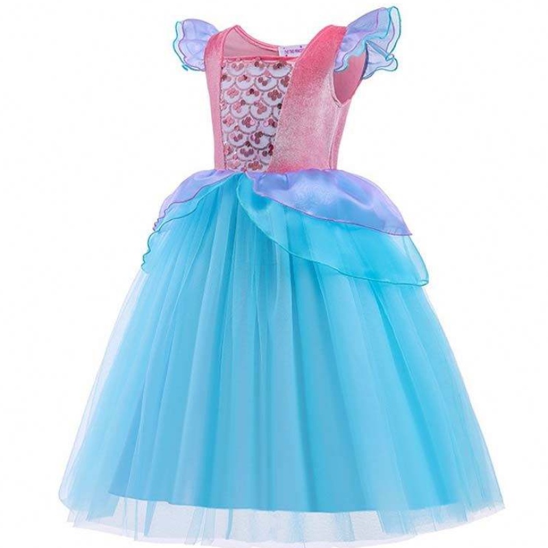 2022 ยอดขายสูงสุด Halloween Child Princess เลื่อม Ariel Blue Dress Costume HCMM-012