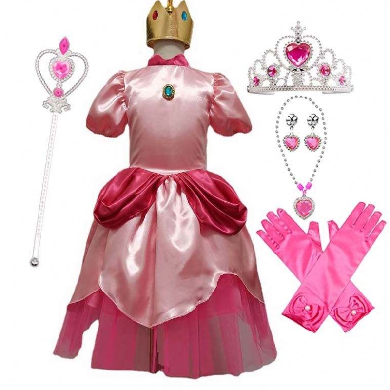 Carnival Cosplay Baby Girls Party Christmas Super Brother Cartoon Pink Princess Peach เครื่องแต่งกายกับ Crown HCMU-006