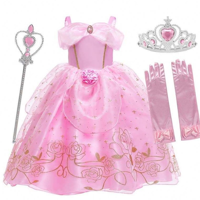 Kid Princess Dress Girl Summer Fancy Party เสื้อผ้า Pink Princess Aurora เครื่องแต่งกาย HCSP-012