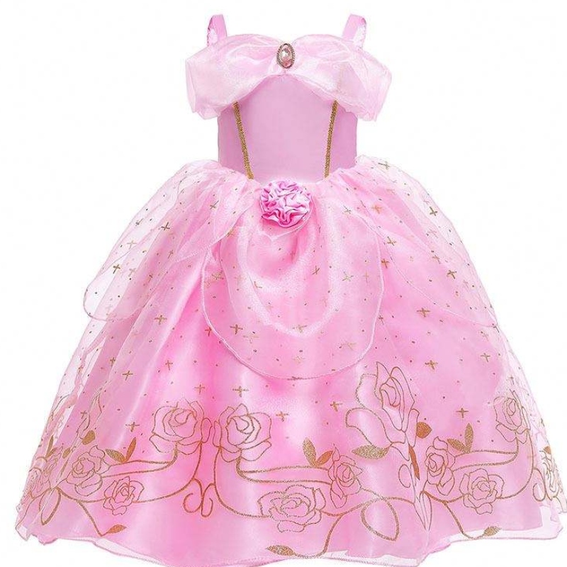 Kid Princess Dress Girl Summer Fancy Party เสื้อผ้า Pink Princess Aurora เครื่องแต่งกาย HCSP-012