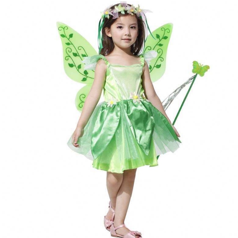 สาวฮัลโลวีนปาร์ตี้นางฟ้าชุดเด็กชุดนางฟ้าสีเขียวชุดแต่งกาย HCTB-008