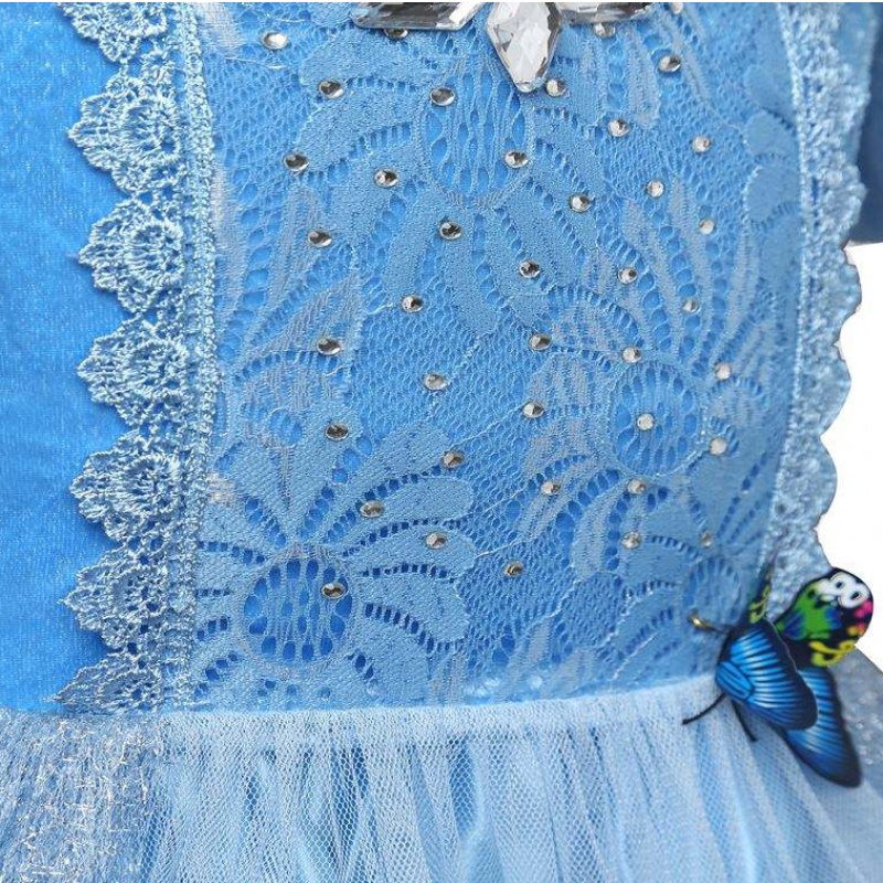 Wholesale Aurora Princess Dress Sleeping Beauty Costume Girls Dress with Butterfly for Kids แขนสั้นชุดลูกไม้