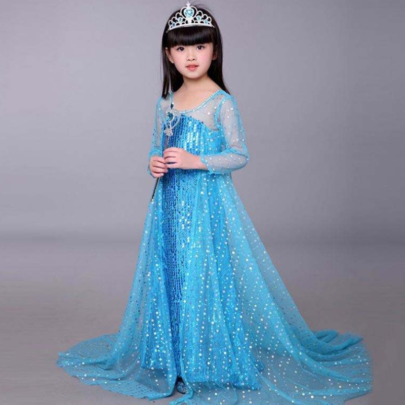 Baige Blue Elsa สาวเลื่อมเด็ก ๆ ชุดฮาโลวีนคอสเพลย์ชุด Elsa Ana Princess Dress