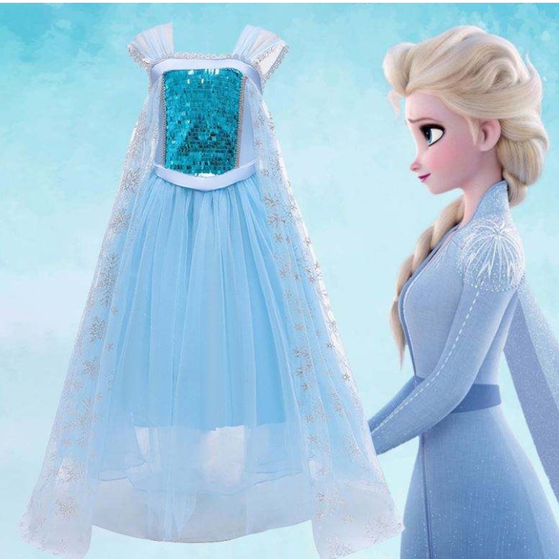 ใหม่ Snow Queen Performance Princess Elsa Blue Dress Halloween Costume BX1705