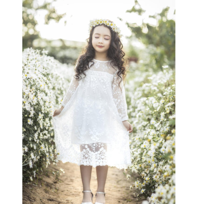 ชุดสีขาวสำหรับเด็กเด็กแต่งงานลูกไม้ชุดลูกไม้ปาร์ตี้ชุดราตรี 3 6 14 ปีสำหรับสาวดอกไม้