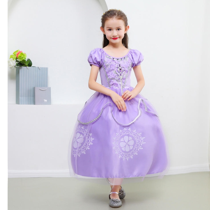 Princess Sofia Dress for Girl เด็กคอสเพลย์แขนเสื้อเดรสเลเยอร์เด็กปาร์ตี้วันเกิดบอลชุดแต่งงานชุดแฟนซีชุดแฟนซีชุดแฟนซี