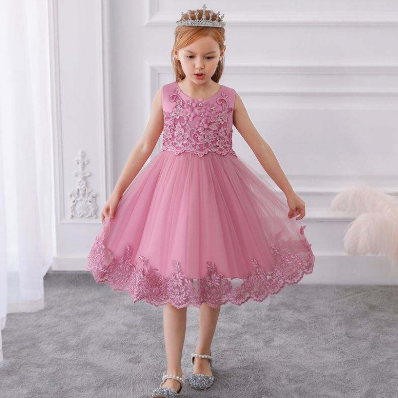 Baige Summer Kids Selein Party Dress Flower สาวลูกไม้แขนเสื้อยืด Frock Girl ชุดวันเกิดดอกไม้สาวชุดตาข่าย