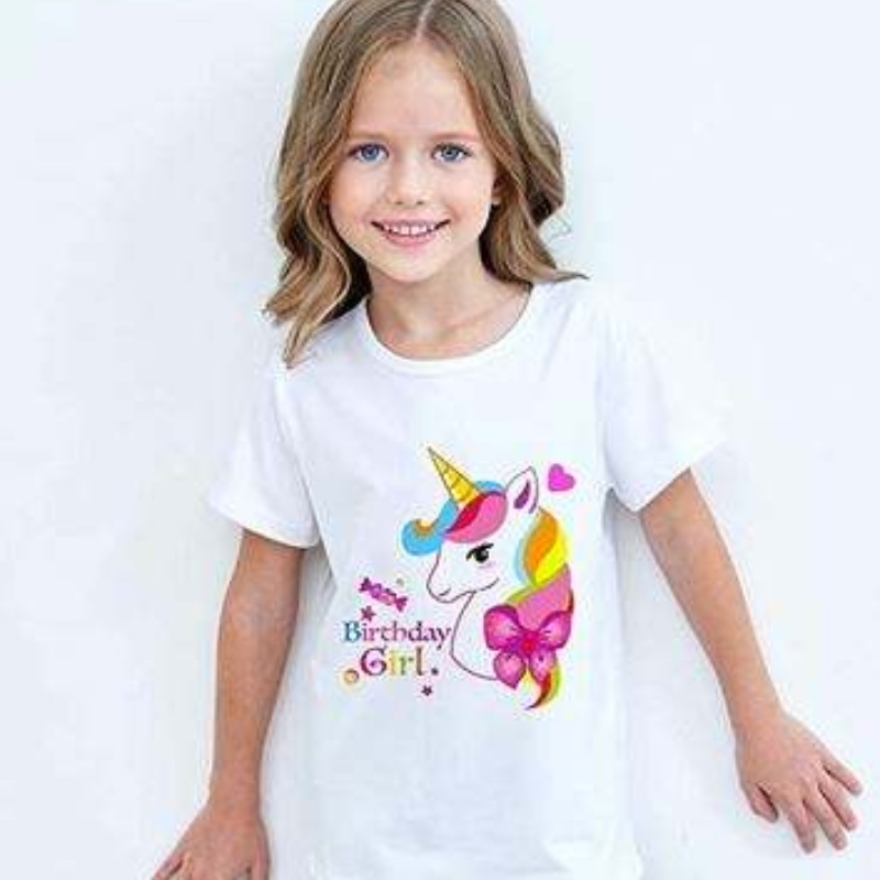 Baige Girl Summer Summer แขนสั้นน่ารัก Unicorn Printed Cotton T-Shirt Rainbow Tutu Performance Skirt