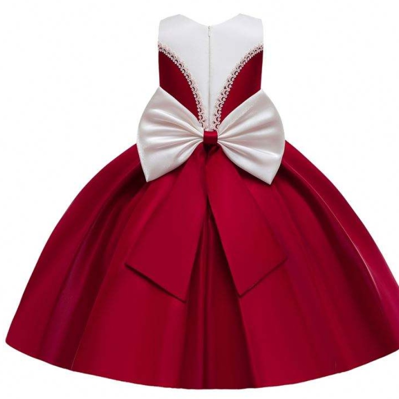 Baige Satin Material Big Bow Knot สีแดงเด็กชุดเพื่อนเจ้าสาวชุดวันเกิดสำหรับสาว ๆ