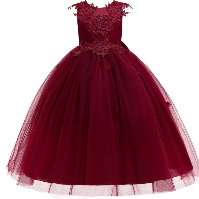 Baige แขนกุด Princess Layers Maroon White Pink Tulle Flower Girls งานวันเกิดชุดวันเกิดชุดสาวดอกไม้ชุดสาว