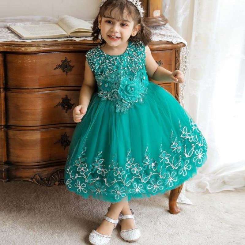 Baige Kids Fancy Embroidery Flower Dress 0-5 ปีเด็กสาวเด็กผู้หญิงตาข่ายออกแบบชุดแต่งงานที่มีสไตล์สำหรับเด็ก