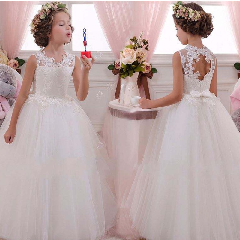 Baige White Wedding Girl Girl Prom Dress Summer Kids Baby Gowns