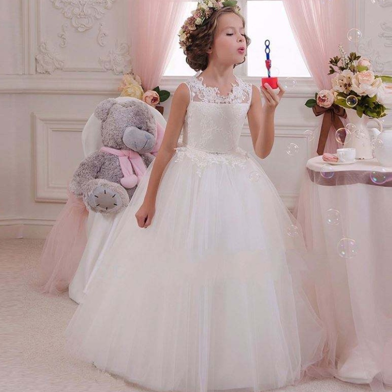 Baige White Wedding Girl Girl Prom Dress Summer Kids Baby Gowns