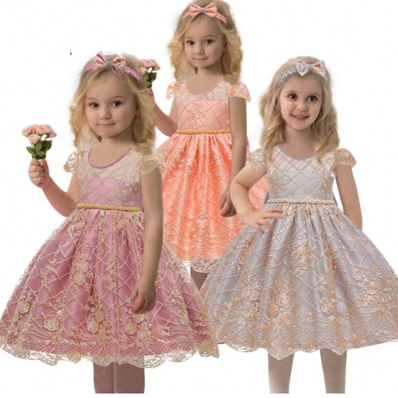 China Factory Kids Party Satin Frock Baby ดอกไม้วันเกิดเด็กเสื้อผ้าฤดูร้อน 7933